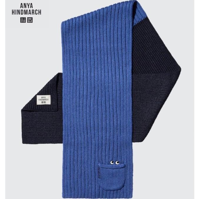 UNIQLO Anya Hindmarch Heattech Knitted Stole Syal Rajut Winter Pria Wanita Blue