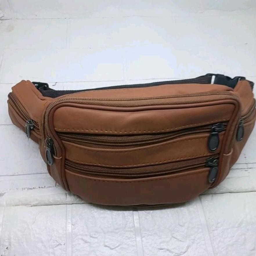 TAS PINGGANG KULIT SAPI ASLI UKURAN BESAR TAS SELEMPANG WAISTBAG KULIT ASLI PRIA 3WARNA