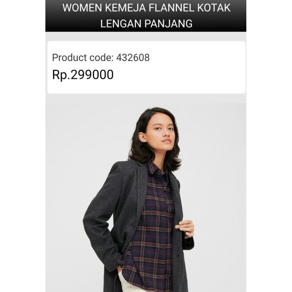 KEMEJA WANITA - FLANEL KOTAK BIRU NAVY LENGAN PANJANG - UNIQLO