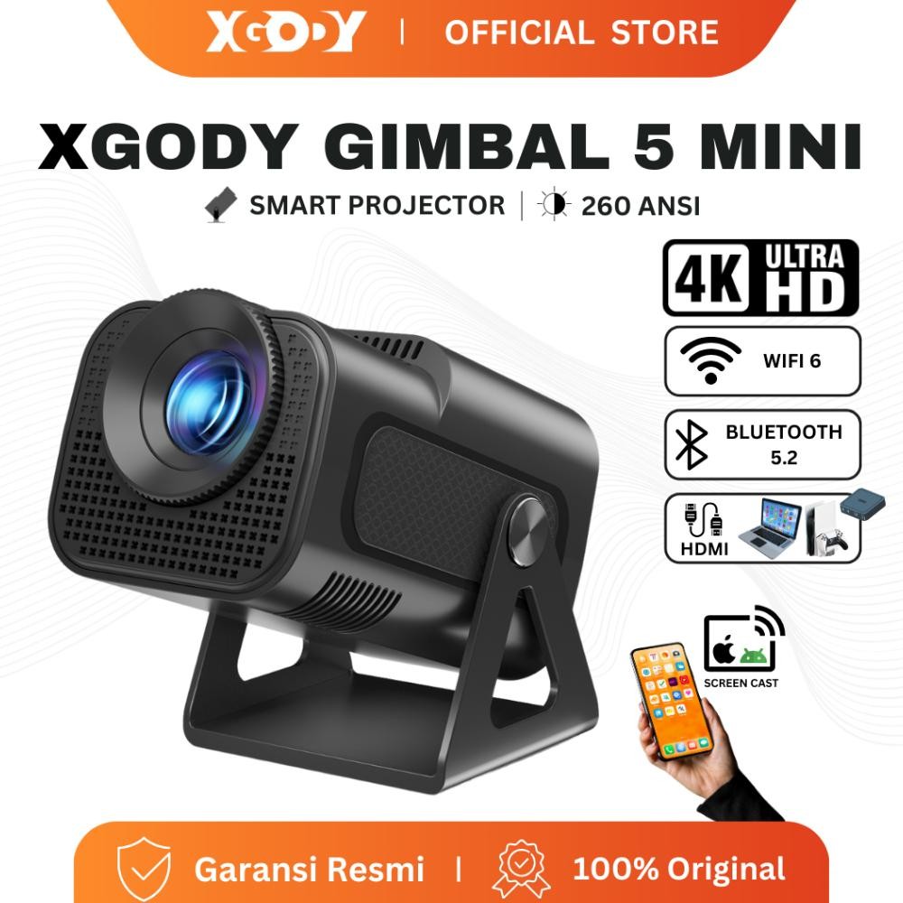 Demetri Xgody Gimbal 5 N Smart Proyektor Lcd - Android11 -Hd 720P - Rrorlink - Auto Keystone - 260 A