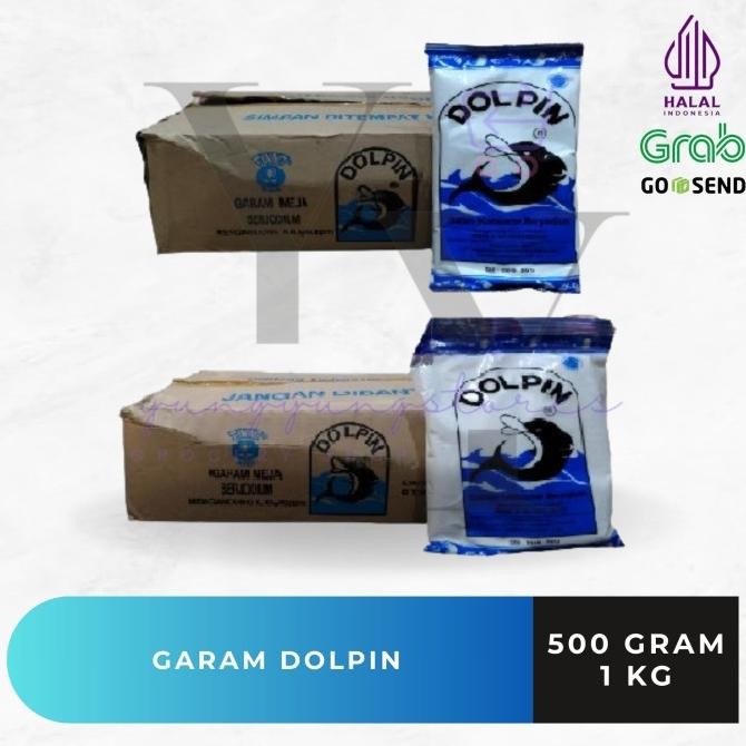 

Grosir 1 Dus Isi 12 / 24 Bungkus Garam Dolpin 500 Gram Dan 1 Kg