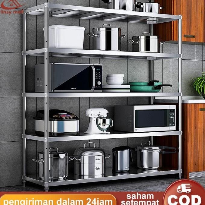 Rak Dapur Stainless Steel /Rak Penyimpanan 5 Tingkat /Rak Dapur Microwave/Rak Barang