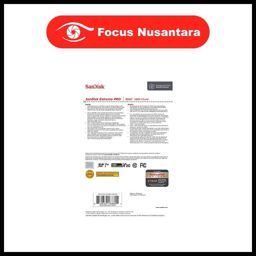 SANDISK EXTREME PRO SDXC UHS-I V30 64GB 200MBPS
