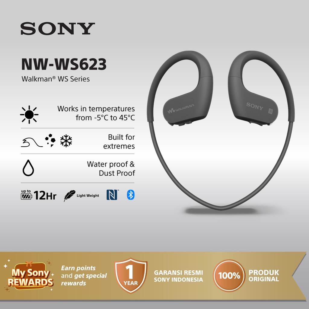 SONY NW-WS623 WALKMAN WATERPROOF SPORTS MP3 PLAYER MINI BLUETOOTH MEMORY UP TO 4GB BATTERY UP TO 12H