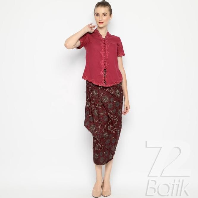 ROK BATIK SPAN SKIRT LILIT KEBAYA INSTAN MODERN WANITA MOTIF KEMBANG MERAH 722992 CAP 72 - ROK BATIK