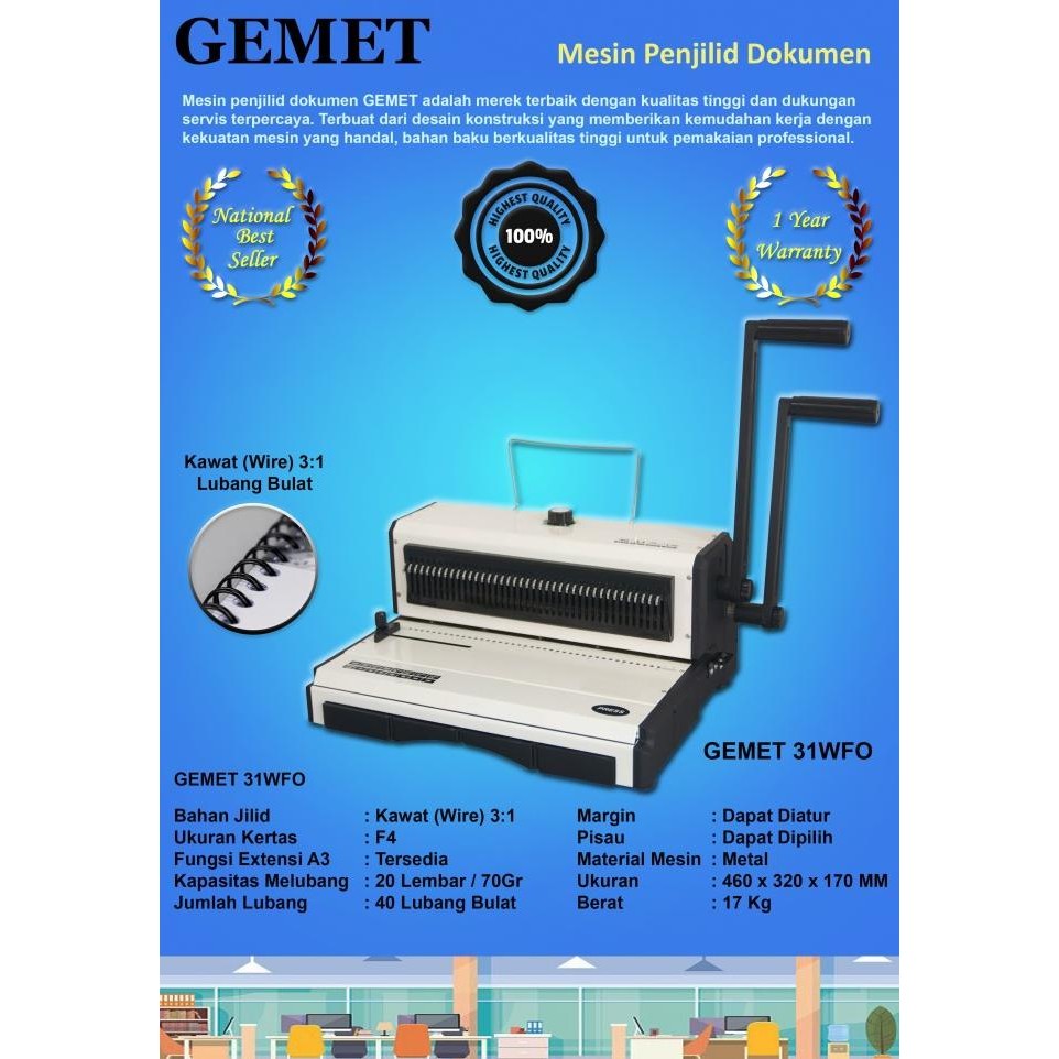 Terlaris Mesin Jilid Kertas | Gemet 31Wf | Original | Garansi Resmi Ready Stok