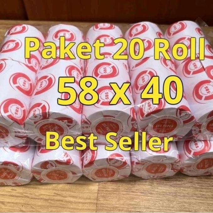 

(ISI 20 Roll) Kertas Kasir Thermal Paper Roll 58x40 58 x 40 Black by Radhiant official