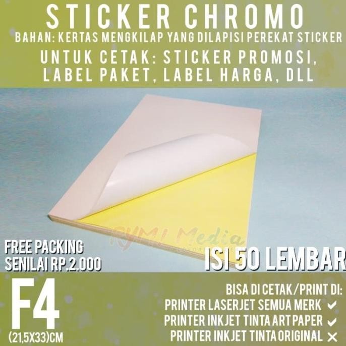 

Sticker Chromo F4 isi 50 / Kertas Stiker Bontax Glossy Mengkilap Folio by Radhiant official