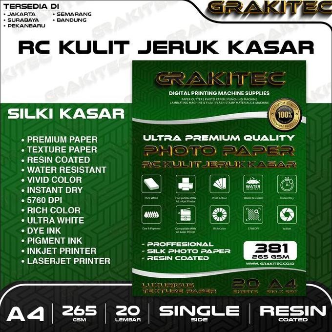 

Grakitec Kertas Foto Silki Texture A4 Professional Silki, Glossy Photo Paper 265 A4, Silki Doff Halus, Canvas,Silki Doff Kasar / Luster Resin Coated Terlaris