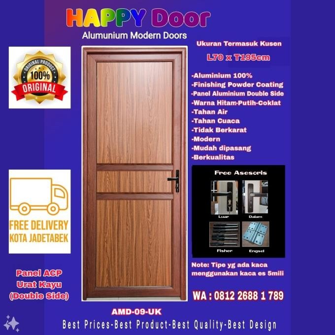 Pintu Aluminium Modern-Happy Door-Amd 09 Uk-Panel Acp Double Side-Urat Kayu