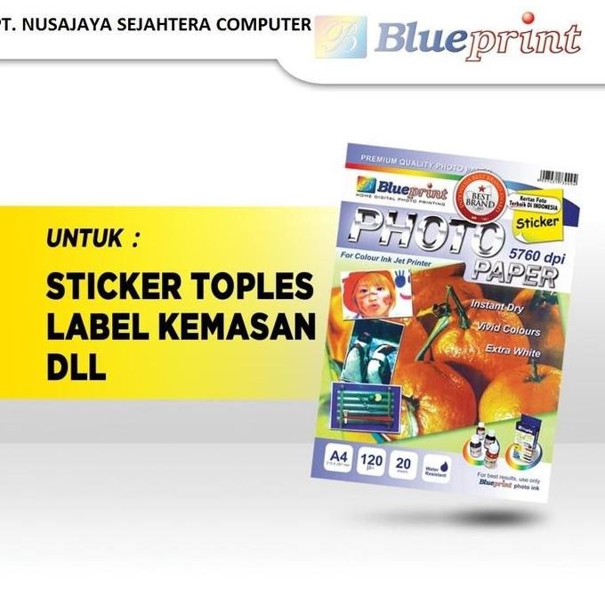 

Kertas Stiker Glossy / Sticker Glossy Photo Paper Blueprint A4 120 Gsm Isi 20 Lembar Promo
