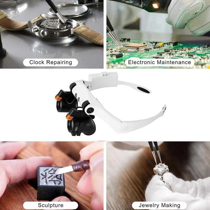 

HARGA DISC - ZEAST Kaca Pembesar Kacamata Reparasi Jam Lup with 2 LED 7 Lens 15X - Z-12