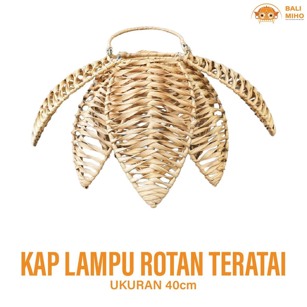 Living Kap Lampu Rotan Bunga Teratai 40 Cm - Lampu Villa Bali - Kap Lampu Rotan Model Bunga - Kap La