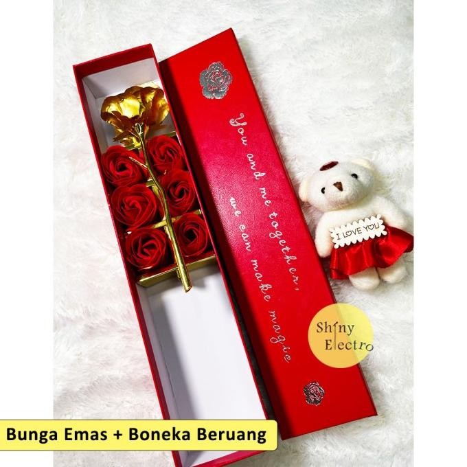 

Terbaru Hadiah Kotak Bunga Mawar Emas Gold + Boneka Beruang Valentine Cantik