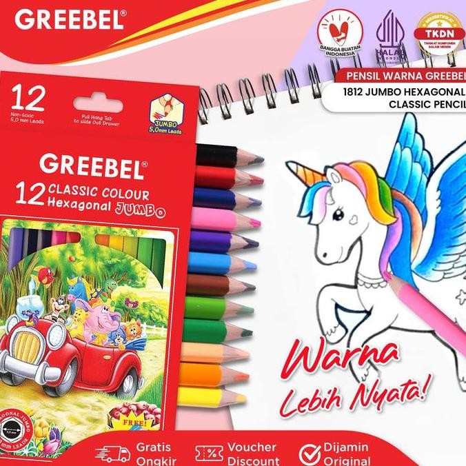 

Terbaru Greebel Pensil Warna (1812) 12 Warna Jumbo Hexagonal Classic / Pensil Warna Greebel / Coloring Pencil Warna Aman untuk Anak Mewarnai