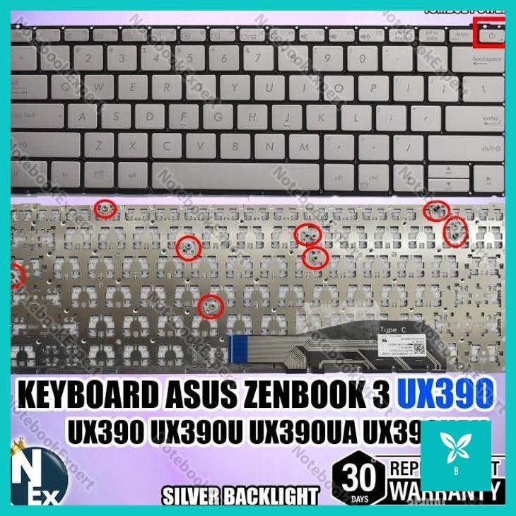 | AHN | KEYBOARD ASUS ZENBOOK 3 UX390 UX390 UX390U UX390UA UX390UAK SILVER BACKLIGHT