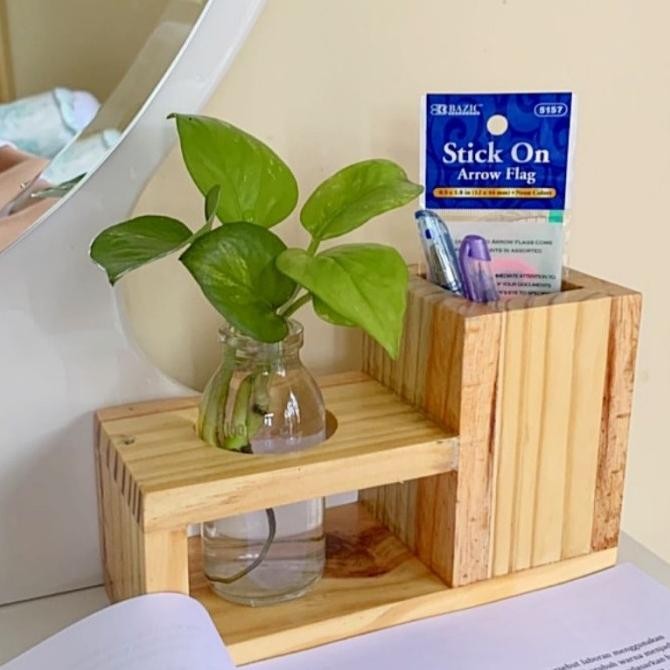 Terbaru Rak Pulpen Pensil Kayu Tempat sendok Garpu Sumpit Vas Bunga Aesthetic