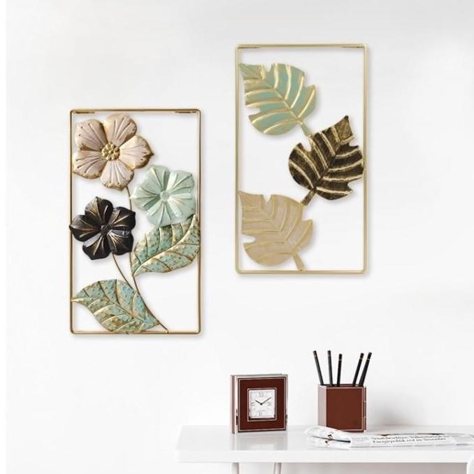 New Hiasan Dinding Gantungan Dinding Besi Daun Emas Pajangan Dinding Daun Bunga Tropis