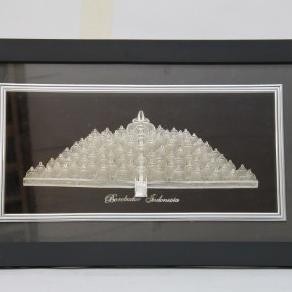New Hiasan Dinding Miniatur Candi Borobudur Silver Frame Kaca