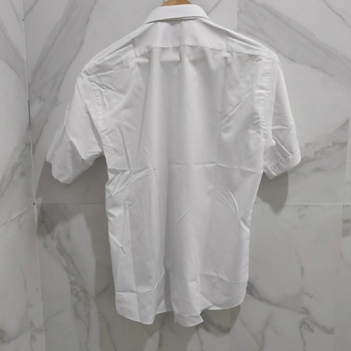 Promo Alisan Kemeja Pria Slimfit Pendek Putih Dobby Kerah Kancing