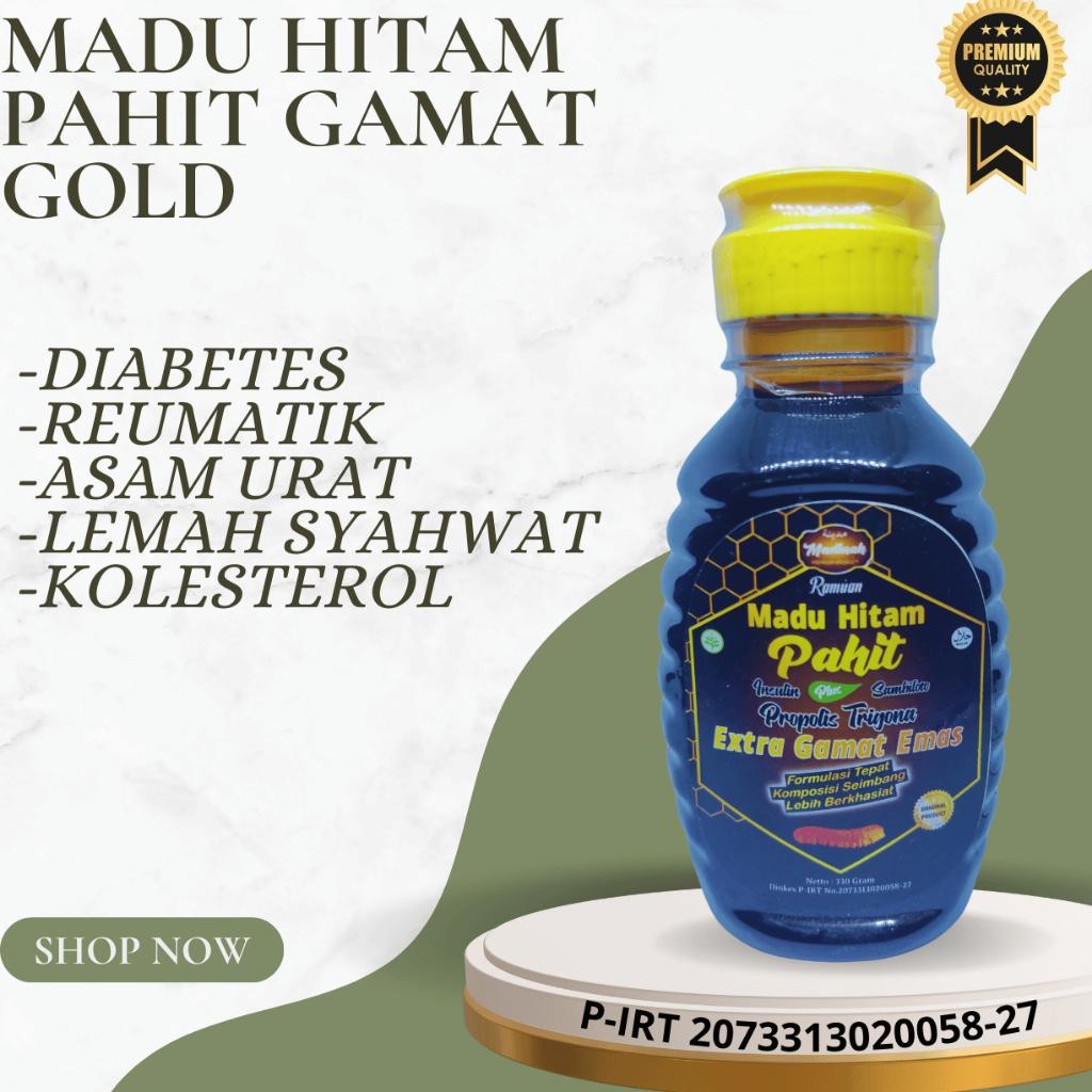 

Madu Hitam Pahit Exstrak Gamat Emas Plus Propolis Trigona 330 Gram Original