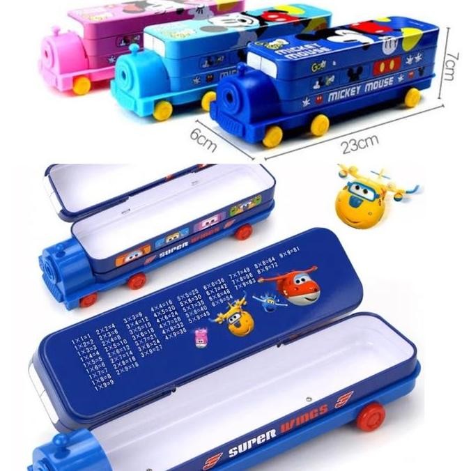 

Terbaru disney pencil case train shape two layers kotak pensil bentuk kereta dua tingkat dengan serutan