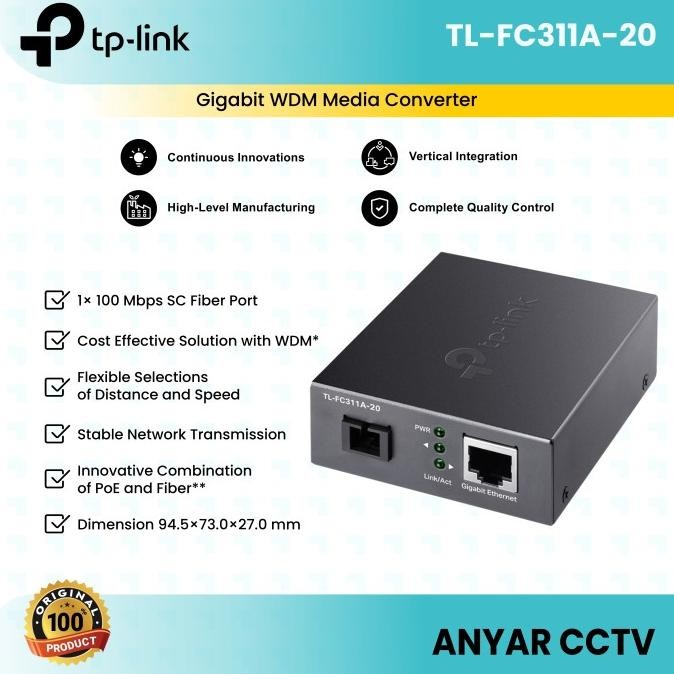 BEBAS ONGKIR - TP-Link TL-FC311A-20 / TL-FC311B-20 Gigabit WDM Media Converter