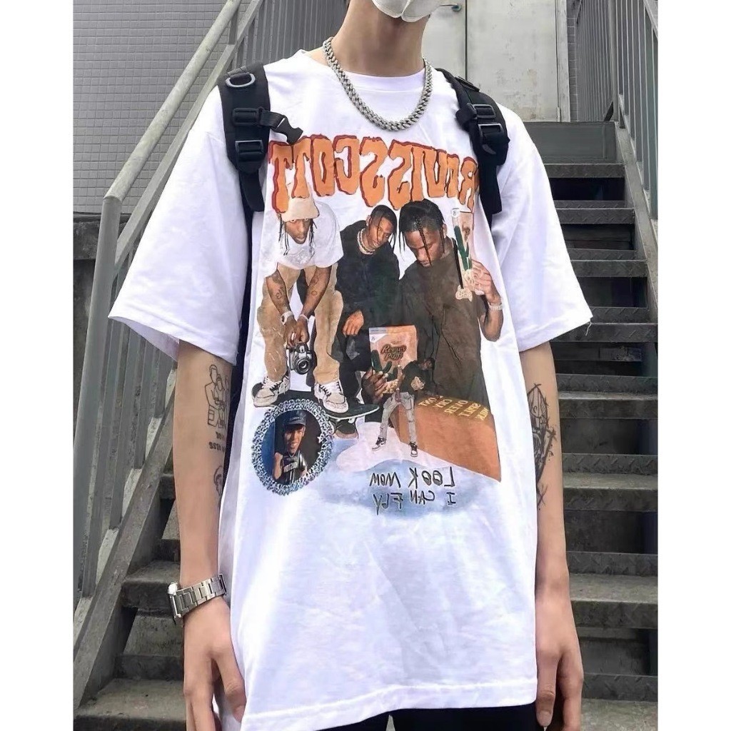 Travis Scott T-shirt Pakaian Atasan Baju Kaos Oversize Pria Putih Dewasa Distro Original Lengan Pend