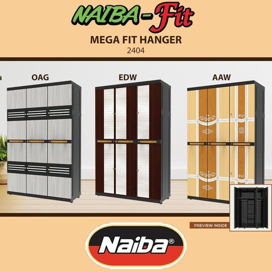 Naiba - 2404 / 2424 (HANGER) LEMARI PLASTIK 3 PINTU GANTUNGAN + KACA NAIBA FIT JUMBO | LEMARI PAKAIA