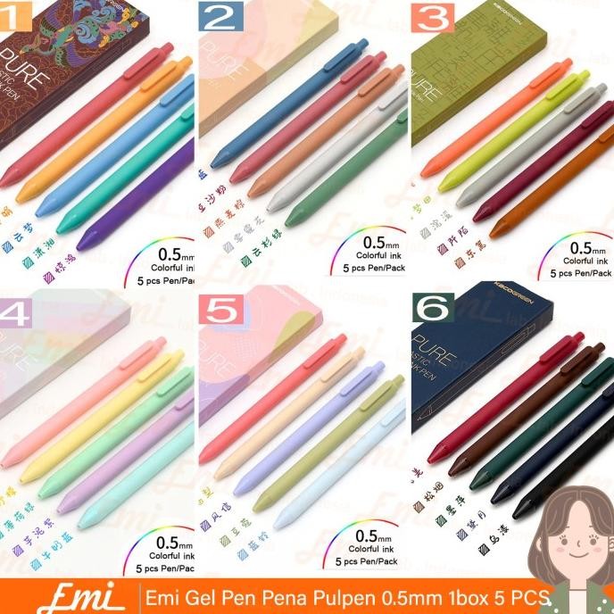 

Tersedia Emi Gel Pen Pena Pulpen Bolpoin 0.5Mm 1Box 5 Pcs (Colorful Ink) Kaco