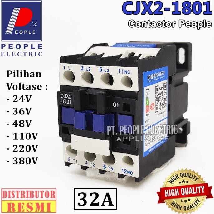 HARGA DISC - CONTACTOR KONTAKTOR CJX2-1801-NC PEOPLE AC 24V 36V 48V 110V 220V 380V