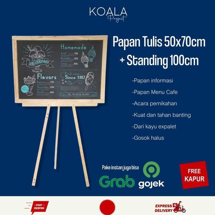 

Papan Tulis Kapur Blackboard 50X70Cm + Standing 100Cm - Koala Project New Stok