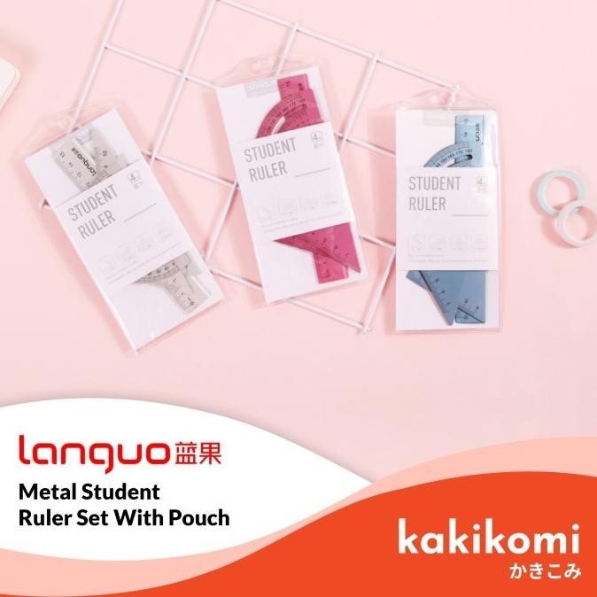 

siap kirim set 4pcs penggaris languo metal student ruler set with pouch