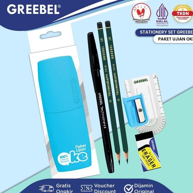 

siap kirim greebel paket ujian super oke / stationary/stationery set atk/pensil 2 pcs pen penghapus serutan penggaris