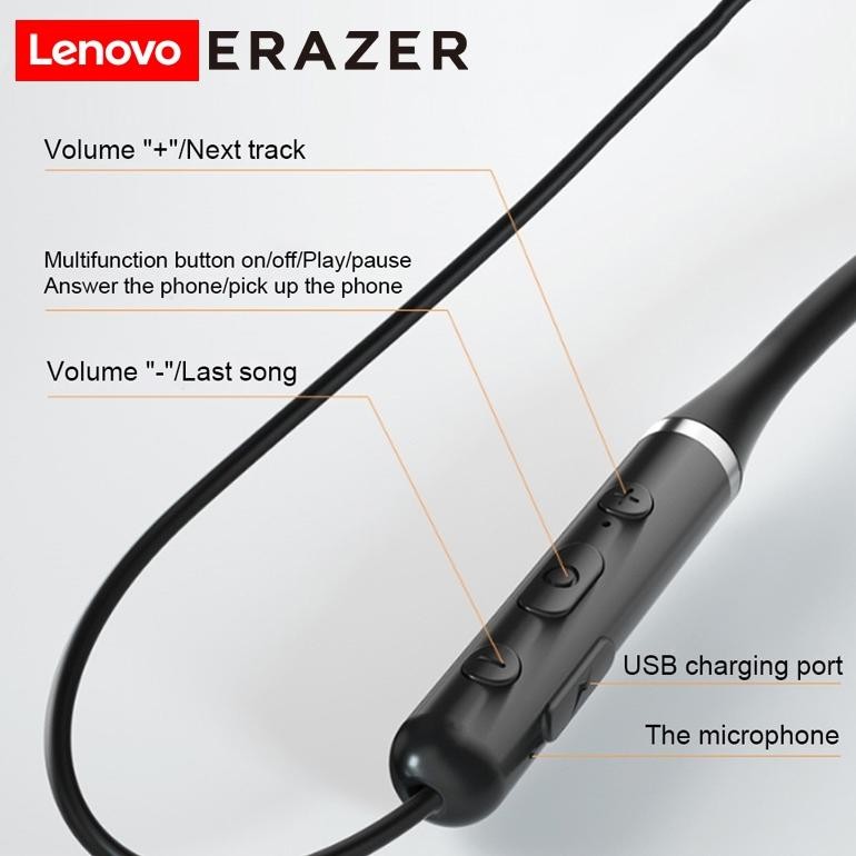 Lenovo Erazer Xe05Max Neckband Sport Headset Bluetooth Bass Stereo Mic Ipx5 Waterproof Headphone