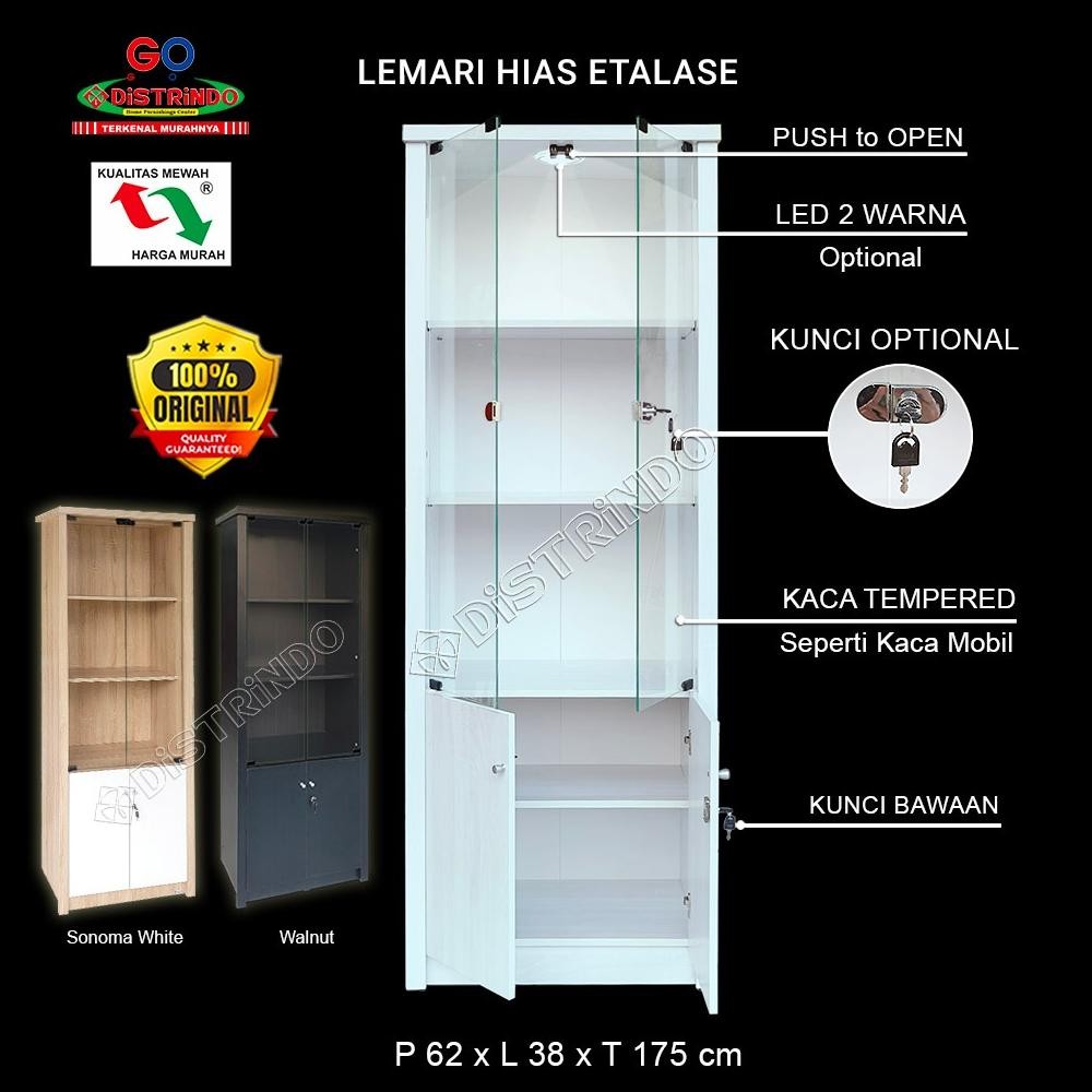 Lemari Hias Etalase Pintu KACA, Lemari BAWAH + KUNCI Cocok untuk Tas Kosmetik Boneka