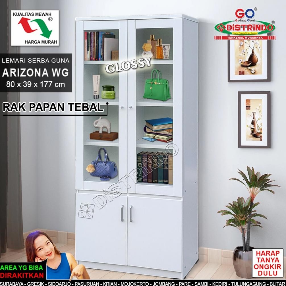 Lemari Hias Etalase banyak Rak TEBAL Pintu Kaca untuk Buku Tas Kosmetik Piring/ Gelas