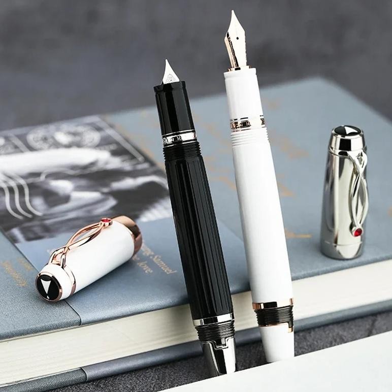 

Majohn X1 Retractable Fountain Pen Resin Ink Pen Iridium Ef 0.38Mm Short White/Black Writing Gift Office Business School Pen