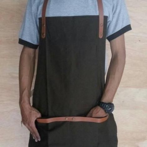 apron / celemek canvas chef / barista hijau tua