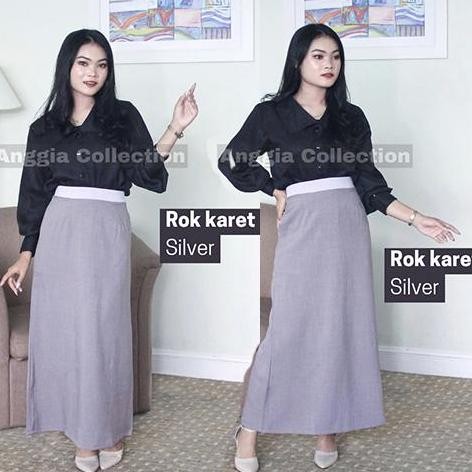 ROK MODEL A/ROK KERJA WANITA warna putih-silver-tosca-ungu muda-ungu tua Panjang Putih Silver Formal
