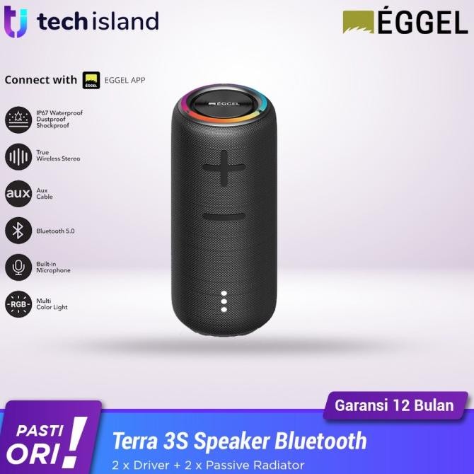 Original Eggel Terra 3S Speaker Bluetooth Waterproof RGB Lightning MicroSD TWS