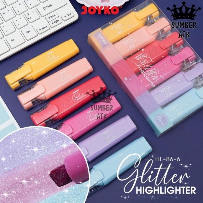 

Baru Highlighter Penanda Berwarna Joyko HL-86-6 Glitter Color 1 Set 6 Pcs