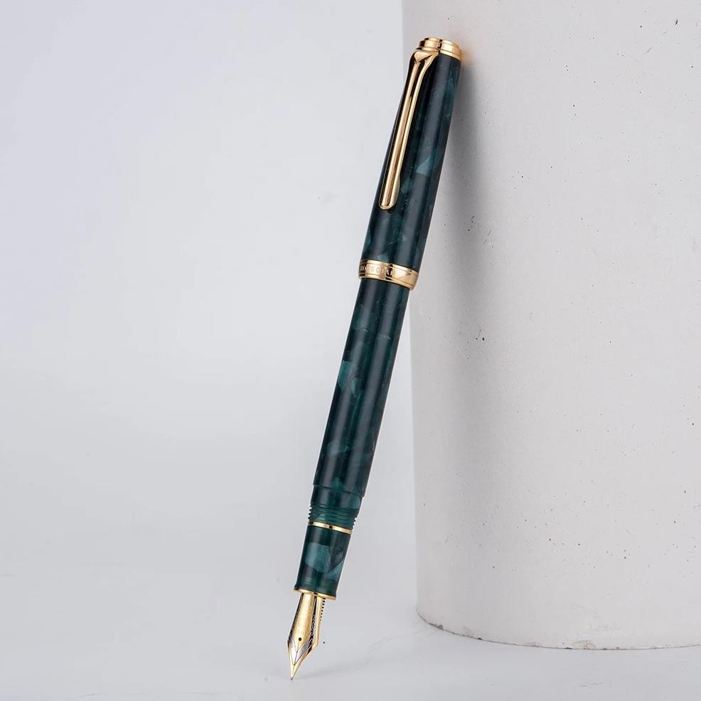 

Retro Hongdian 960 Acrylic Resin Fountain Pen Nebula Series Ef/F Nib Ink Pen Dark Green With Converter Business Office Writing