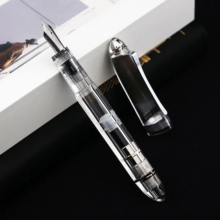 

Majohn V60 Transparent Red Triangular Piston Resin Fountain Pen Ink Writing Pen School Office Business Stationery Supplies Gift