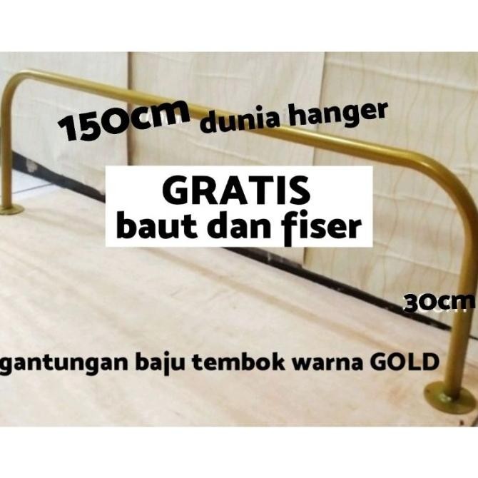 Gawang Baju TEMBOK 150cm WARNA GOLD FREE BAUT & FISER