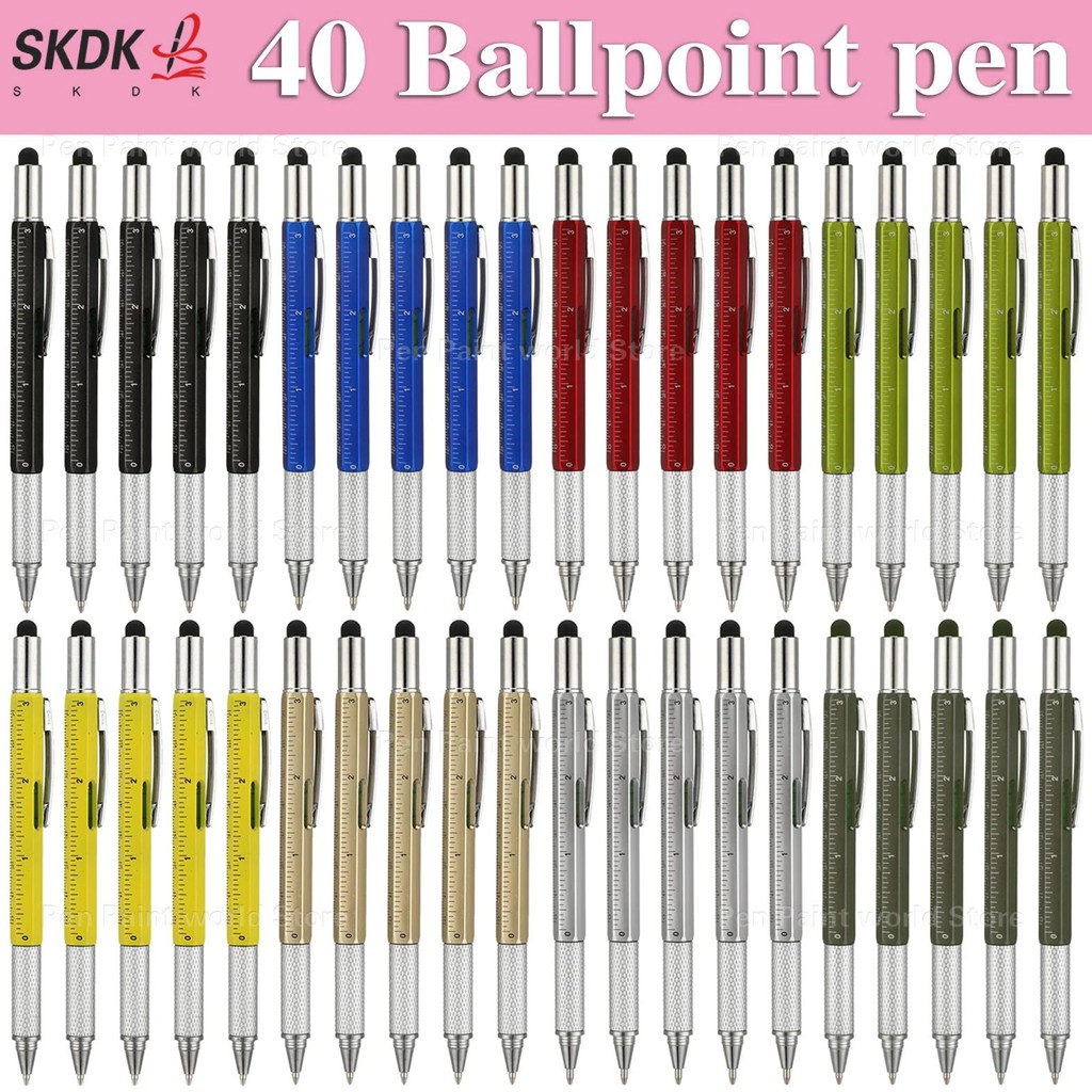 

40Pcs 6-In-1 Multi-Function Ballpoint Pen With Screwdriver Set Bubble Level & Stylus Tip -Plastic Tool Pen For Office Wholesale