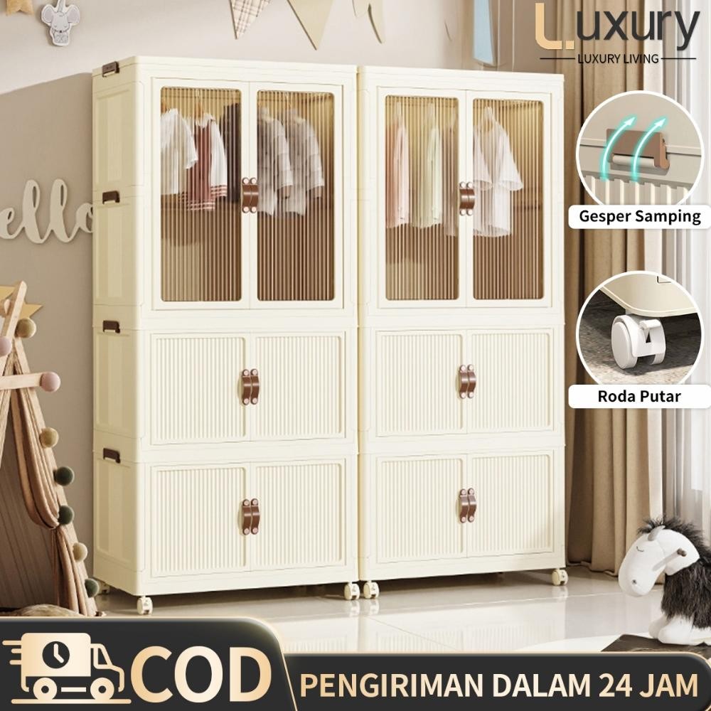 LL Lemari Plastik Lipat/Lemari Plastik Lipat Premium/Lemari Baju Wardrobe Pintu Transparan