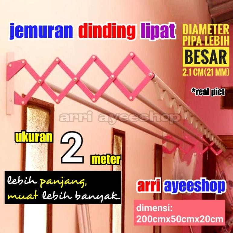 Jemuran dinding lipat 2 meter dengan cantolan hanger,gantungan baju besar,jumbo 200cm[PUSAT]