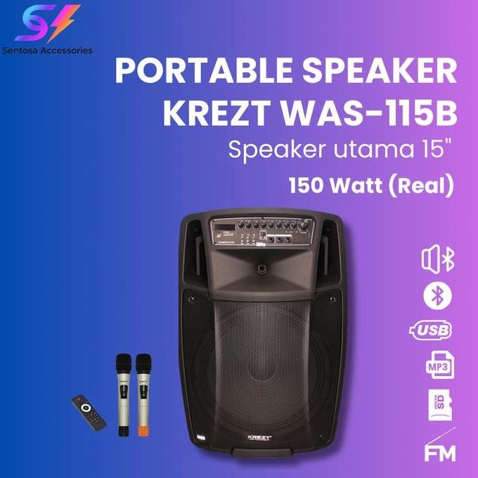 Original Speaker Portable KREZT WAS-115B Portable Speaker 15 Inch Speaker Bluetooth TWS