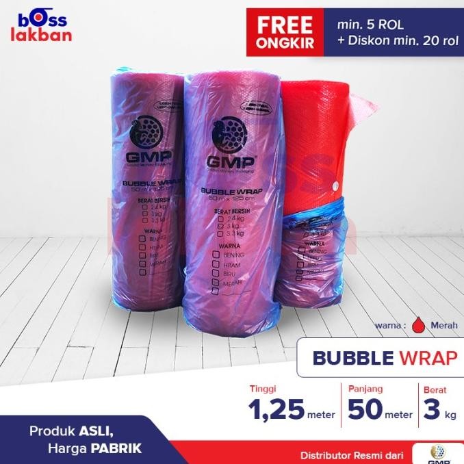

tersedia (gosend / grab) bubble wrap merah gmp 125 cm x 50 meter